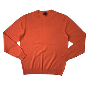 Michaels Sweater Mens‎ L Large Orange Cashmere Ribbed Fine Knit V Neck Pullover